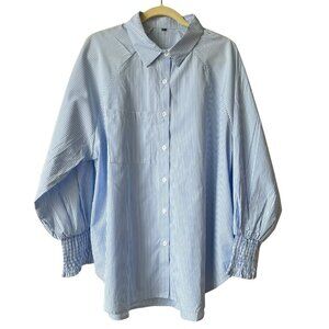 Women's Smocked Cuffed Striped Boyfriend Shirt, 2X